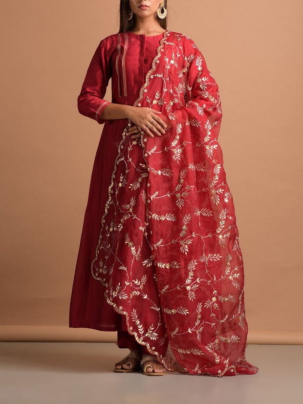 Deep Red Organza Dupatta