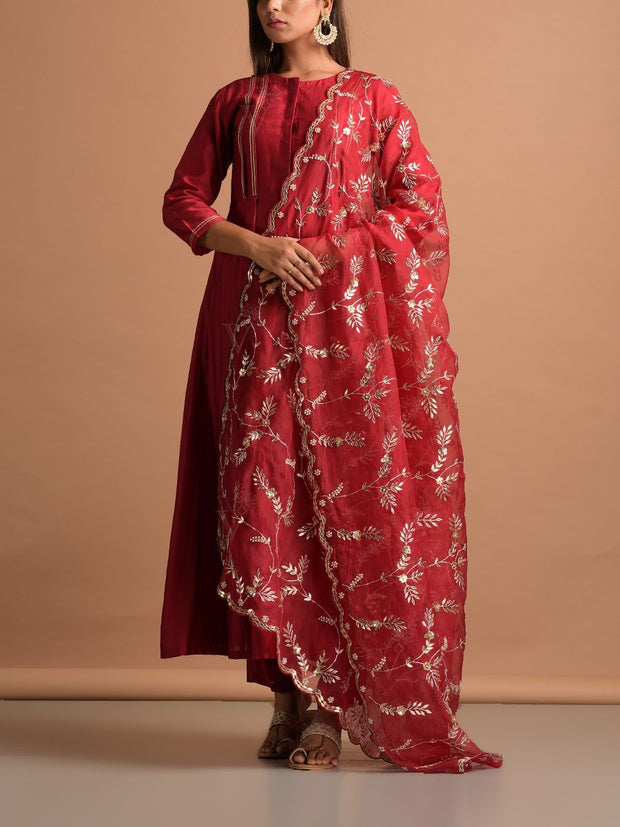 Deep Red Organza Dupatta