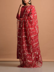 Deep Red Organza Dupatta