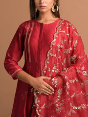 Deep Red Chanderi Kurta Set