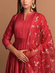 Red Chanderi Suit Set