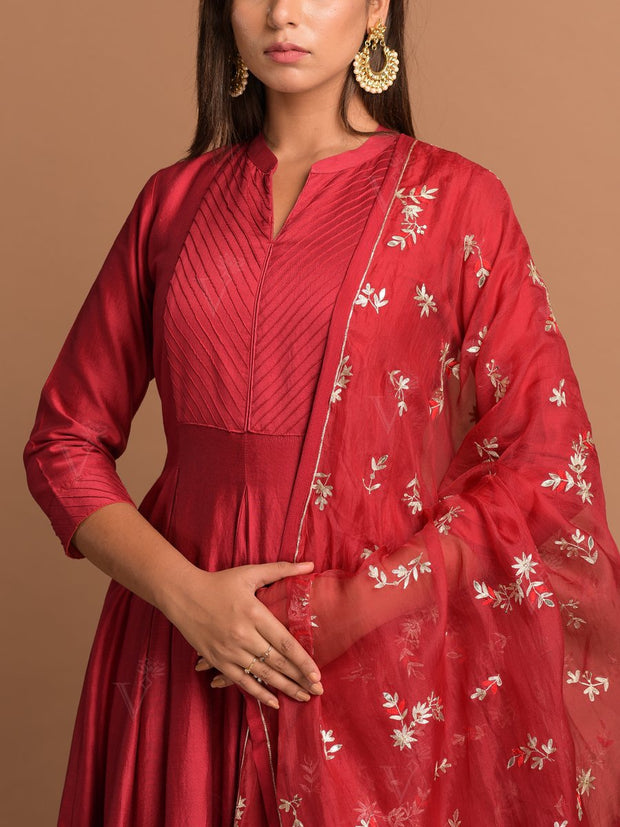 Red Chanderi Suit Set