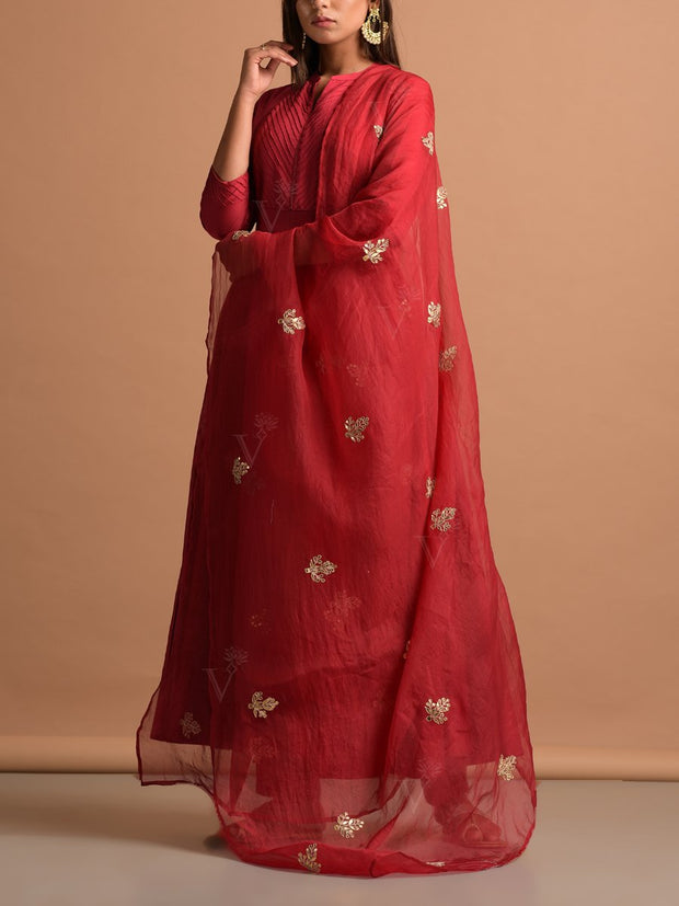 Red Chanderi Suit Set