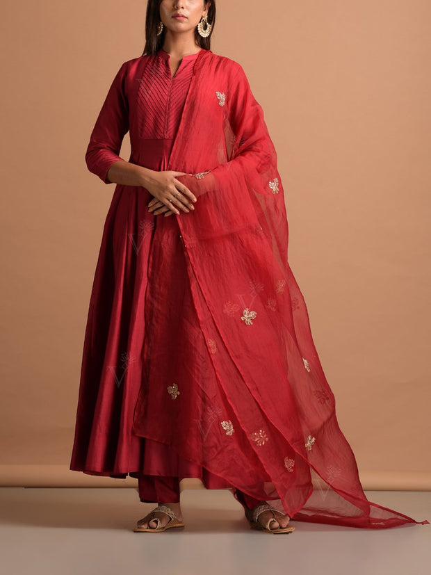 Red Chanderi Suit Set