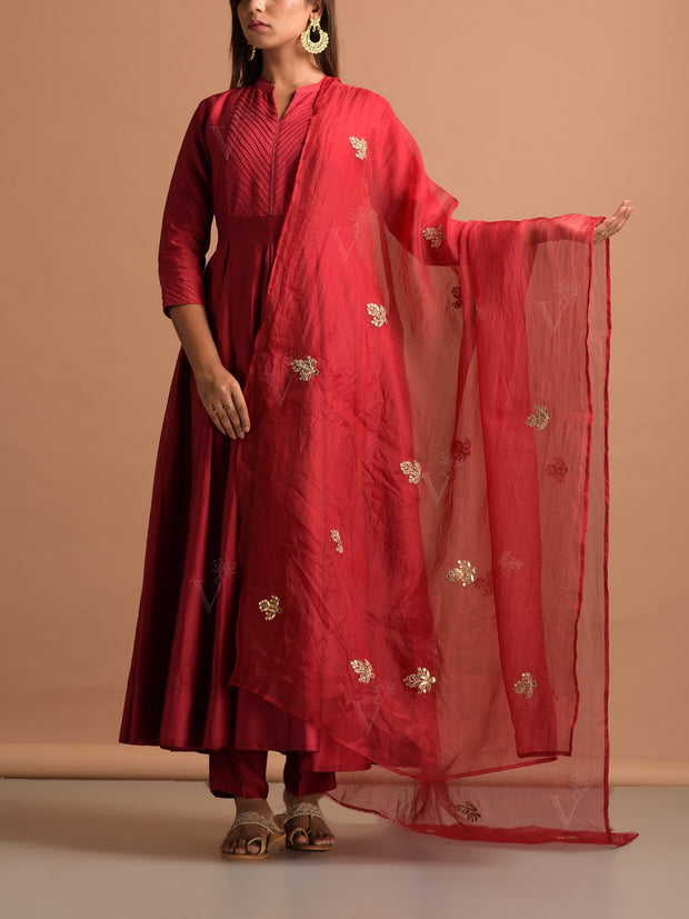 Red Chanderi Suit Set