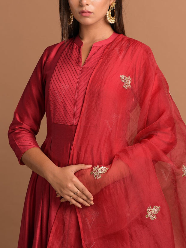 Red Chanderi Suit Set