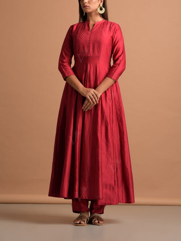 Red Chanderi Suit Set