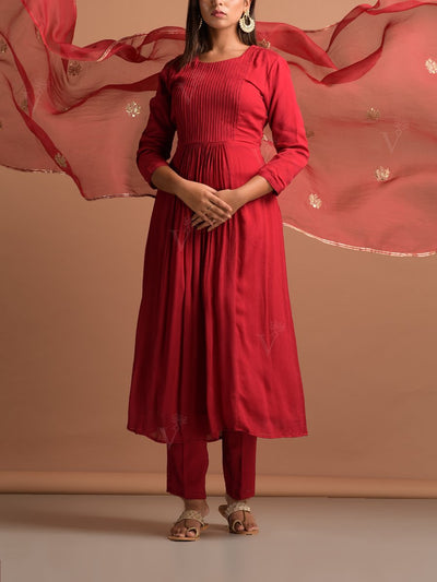 Red Wrinckle Chiffon Suit Set