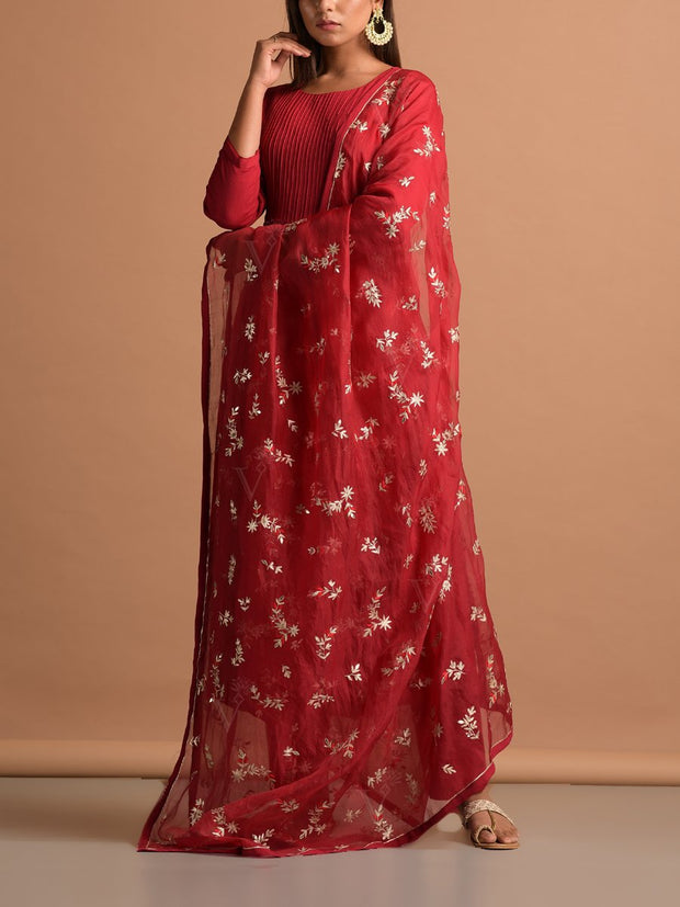 Red Wrinkle Chiffon Suit Set