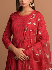 Red Wrinkle Chiffon Suit Set