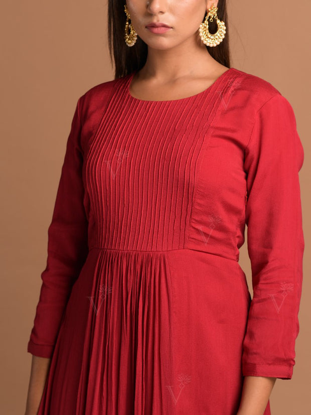 Red Wrinkle Chiffon Suit Set