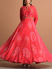 Pink Georgette Bandhani Gown