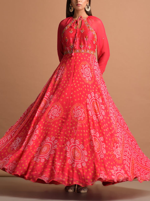 Pink Georgette Bandhani Gown