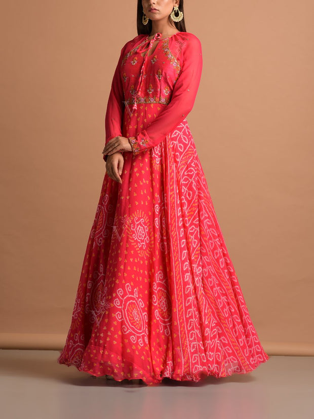 Pink Georgette Bandhani Gown