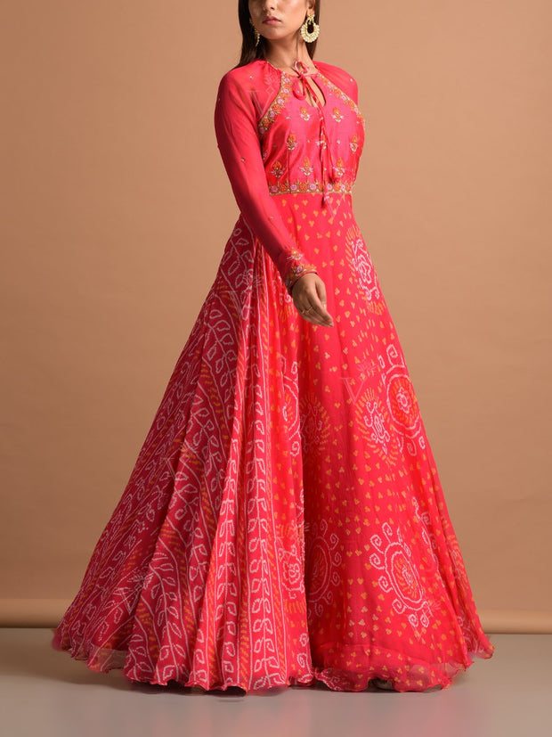 Pink Georgette Bandhani Gown