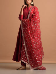 Red Chanderi Suit Set