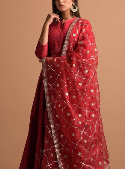 Red Organza Embroidery Dupatta