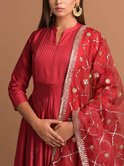 Red Chanderi Suit Set