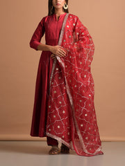 Red Chanderi Suit Set