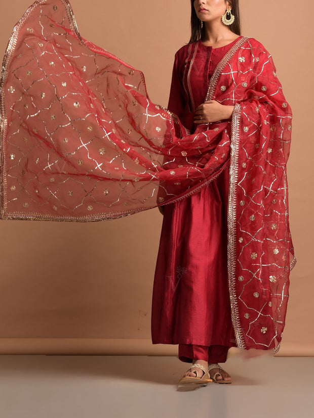 Red Chanderi Suit Set