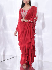 Scarlet Red Pre-Draped Saree