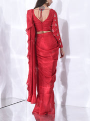 Scarlet Red Pre-Draped Saree