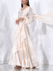 Off- White Pre Draped Saree