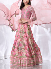 Pink Vasansi Silk Printed Lehenga Set