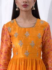 Orange and Yellow Vasansi Silk Printed Lehenga Set