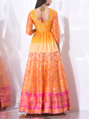 Orange and Yellow Vasansi Silk Printed Lehenga Set