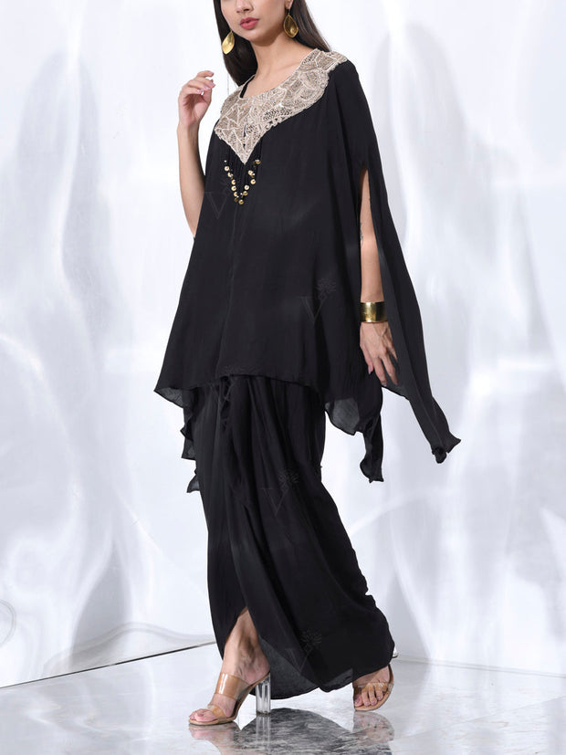 Black Satin Kaftan Cocktail Dress