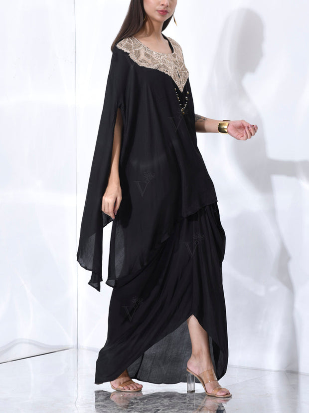 Black Satin Kaftan Cocktail Dress