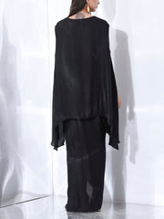 Black Satin Kaftan Cocktail Dress