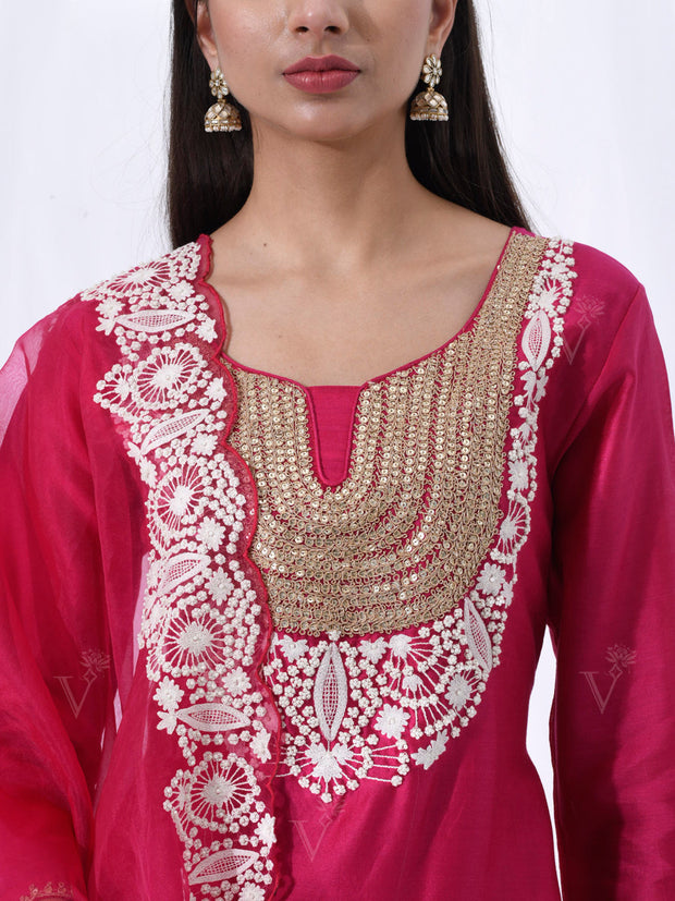 Rani Pink Chanderi Suit Set