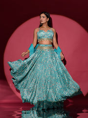 Light Blue Crepe Printed Lehenga Set