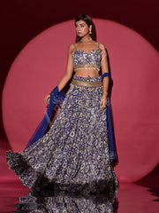 Cobalt Blue Crepe Lehenga Set