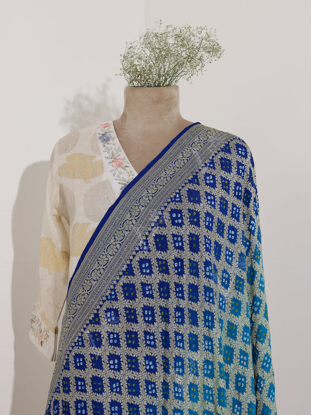 Light and Dark Blue Georgette Bandhani Zari Dupatta