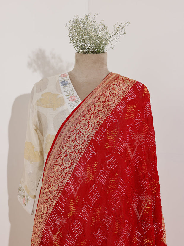 Maroon Georgette Bandhani Zari Dupatta