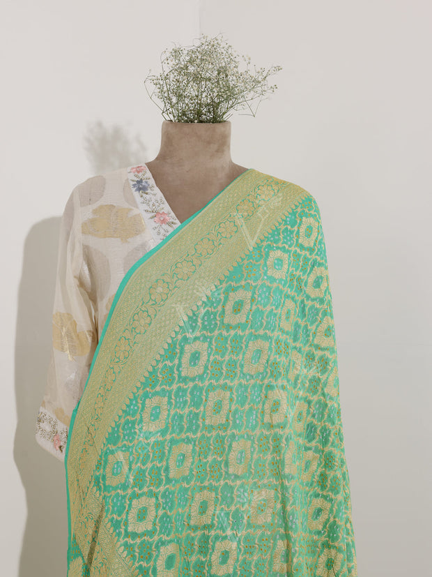 Light Green Georgette Bandhani Zari Dupatta