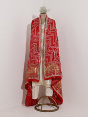 Maroon Gazi silk Bandhani Zari Dupatta