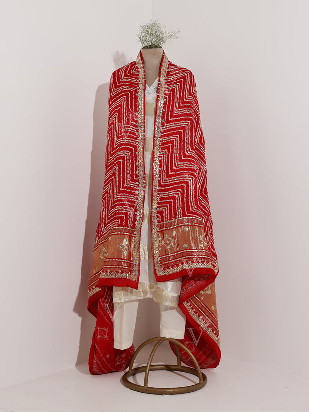 Maroon Gazi silk Bandhani Zari Dupatta