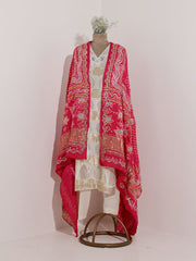 Pink and red Gazi silk Bandhani Zari Dupatta