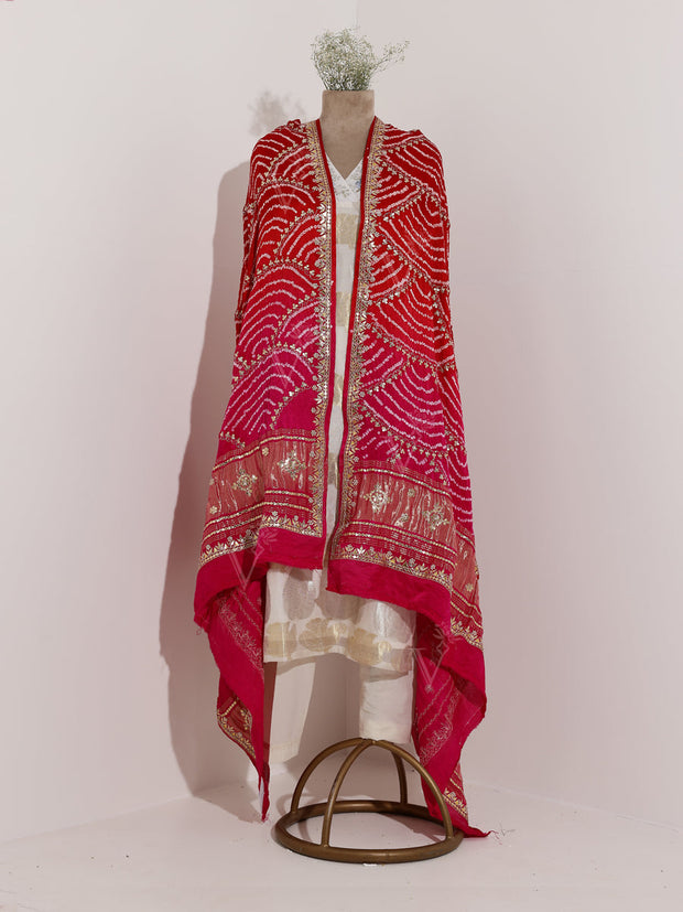 Pink  Gazi silk Bandhani Zari Dupatta