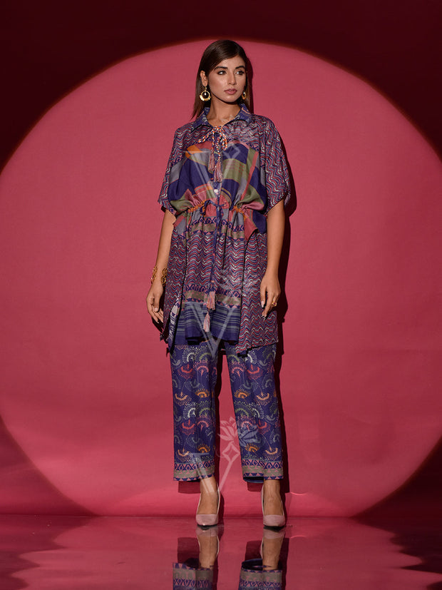 Blue Vasansi Silk Printed Kaftan Set