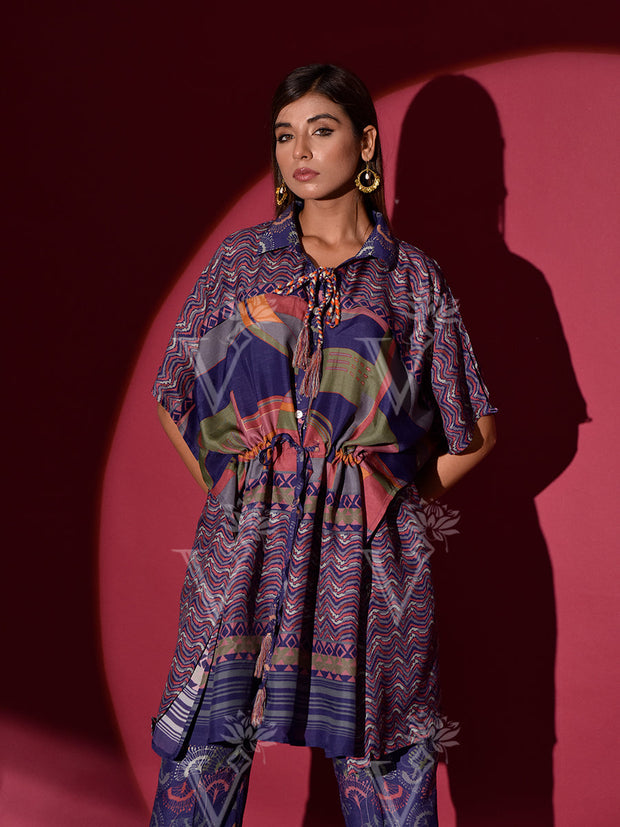 Blue Vasansi Silk Printed Kaftan Set