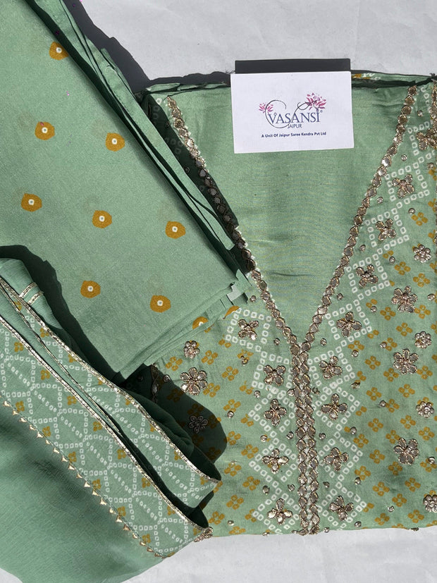 Green Vasansi Silk Dress Material