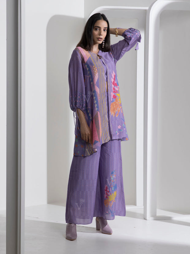 Mauve Cotton Silk Palazzo Jacket Set