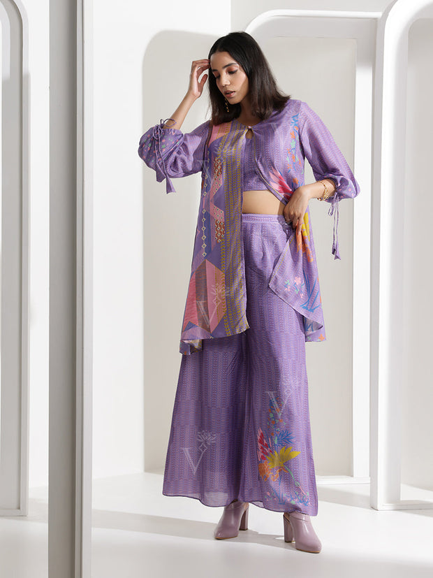 Mauve Cotton Silk Palazzo Jacket Set