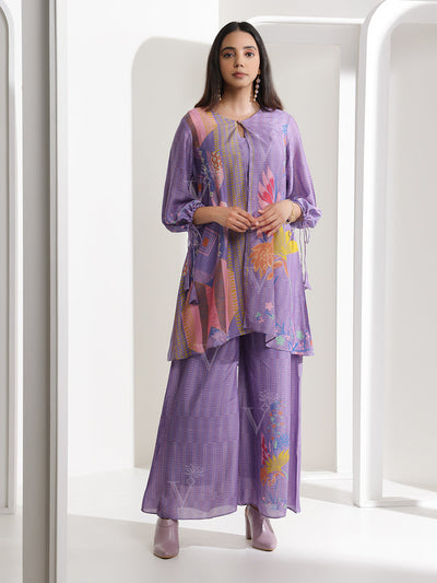 Mauve Cotton Silk Palazzo Jacket Set