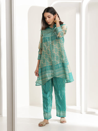 Sea Green Cotton Silk Pant Set